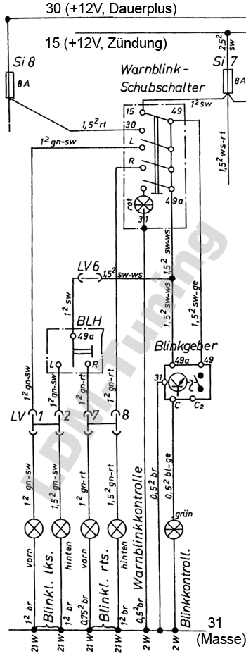 wiring diagramm for warning flasher switch 12V