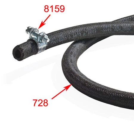 Picture: Fuel hose, 5,5 mm with texture and mounted hose clamp for example.
<br>The picture only dispaly the mounting position. All other parts except the fuel hose itself are not part of this offer!
