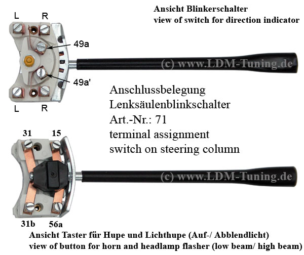 Bild zur Anschlussbelegung des Lenksäulenblinkschalters