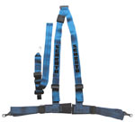 picture of article 3-point static harness belt, blue, left side
