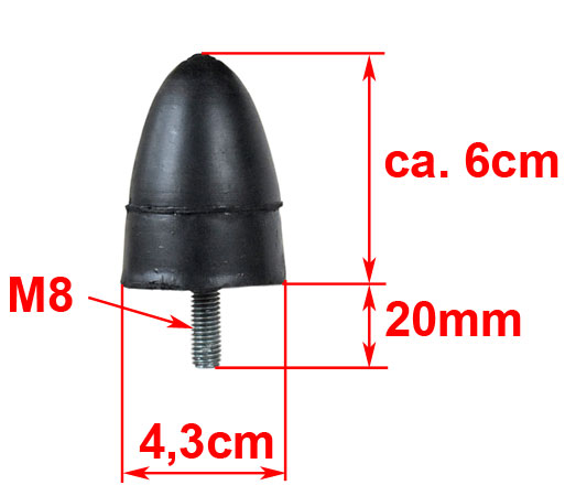 Technical picture with massurments of the Rubber spring for end stop with M8 bolt