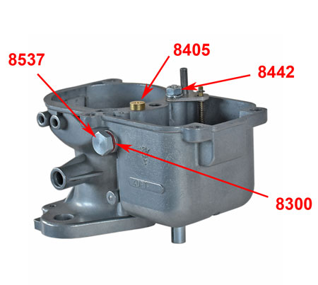 Picture: Detail of the mounting place at the carburettor BVF 40F, Carburettor Sealing ring carburettor slide jet   8 x 11 x 1,0 mounted at the middle case. The picture only dispaly the mounting position. All other parts except the sealing itself are not part of this offer!