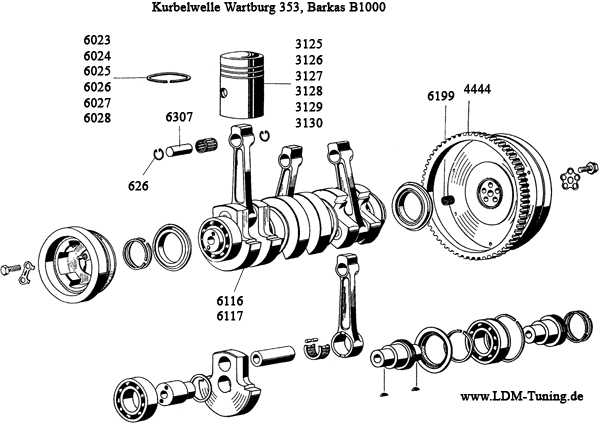 Needle bearing for crankshaft, flywheel-side is number 6199