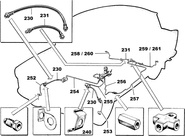 Bremsleitung hinten links   Spiralfeder (530 mm) entspricht Teil Nr. 261