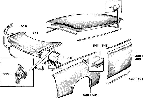 PVC-section for cover moulding, complete for one car, 7 meter, GREY is number 542