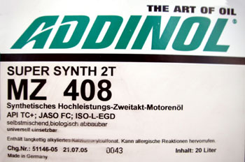 Bild vom Artikel ADDINOL SUPER SYNTH 2T, vollsynthetisches 2-Takt Motorenöl, 20L, MZ 408