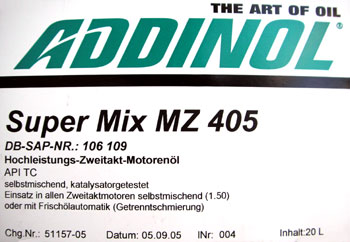 Bild vom Artikel ADDINOL SUPER MIX, mineralisches 2-Takt Motorenöl, 20L, MZ405