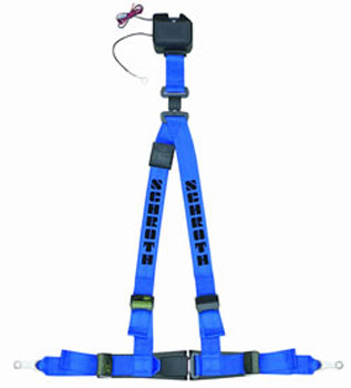 picture of article 3-point automatic harness belt, blue, left side