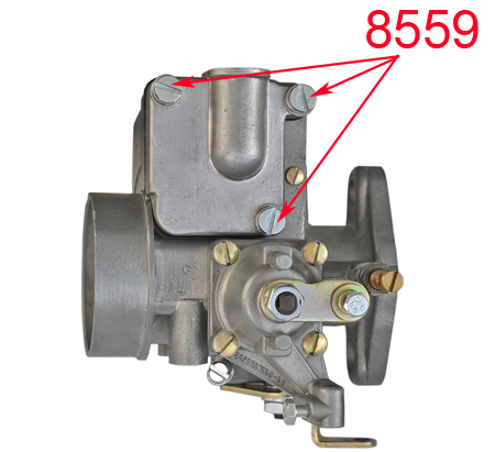 Picture: Mounted screw set for flot chamber carburettor, for example at one of our customers restoring carburettors.
<br>The picture only dispaly the mounting position. All other parts except the screws for starter carburettor itself are not part of this offer!