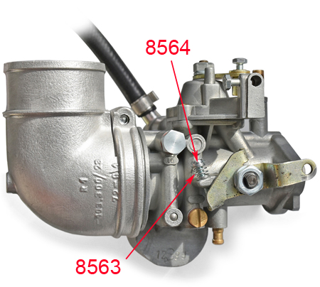 Picture: Mounted idle screw for throttle valve shaft, for example at one of our customers restoring carburettors BVF 28HB.
<br>The picture only dispaly the mounting position. All other parts except the idle screw itself are not part of this offer!