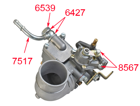 Picture: Mounted screw set for starter cable carburettor, for example at one of our customers restoring carburettors.
<br>The picture only dispaly the mounting position. All other parts except the screws for starter cable carburettor itself are not part of this offer! 