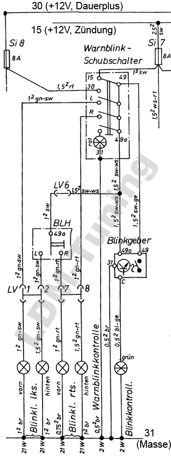 Schaltplan mit Blinkgeber 12V