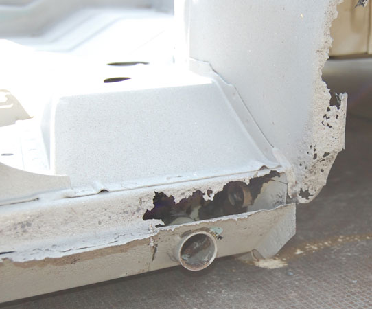 Start of bodywork. View of the frame. Typical Trabant area prone to rust.