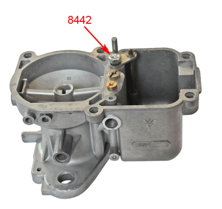 Picture: Detail of the mounting place at the carburettor BVF 40F, Nut for accelerating pump at the middle case.