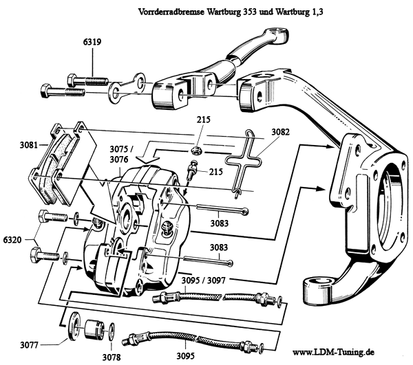 Bremssattel vorn rechts entspricht Teil Nr. 3076