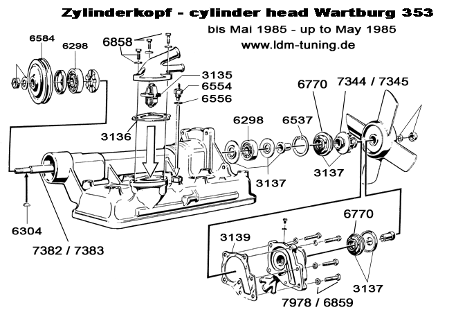 Scheibenfeder für Lüfter-Wasserpumpenwelle entspricht Teil Nr. 6304